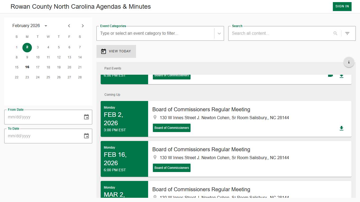 Events • Rowan County North Carolina Agendas & Minutes • CivicClerk