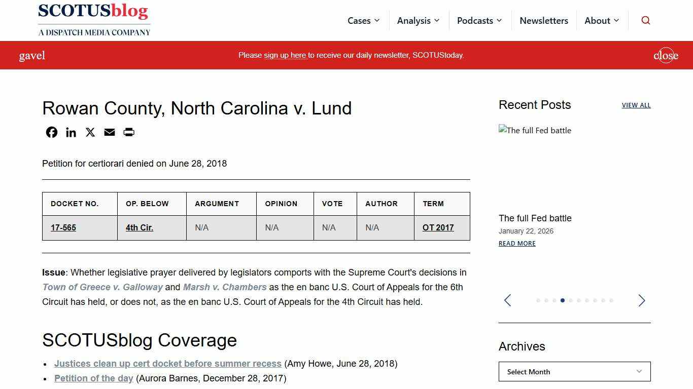 Rowan County, North Carolina v. Lund - SCOTUSblog
